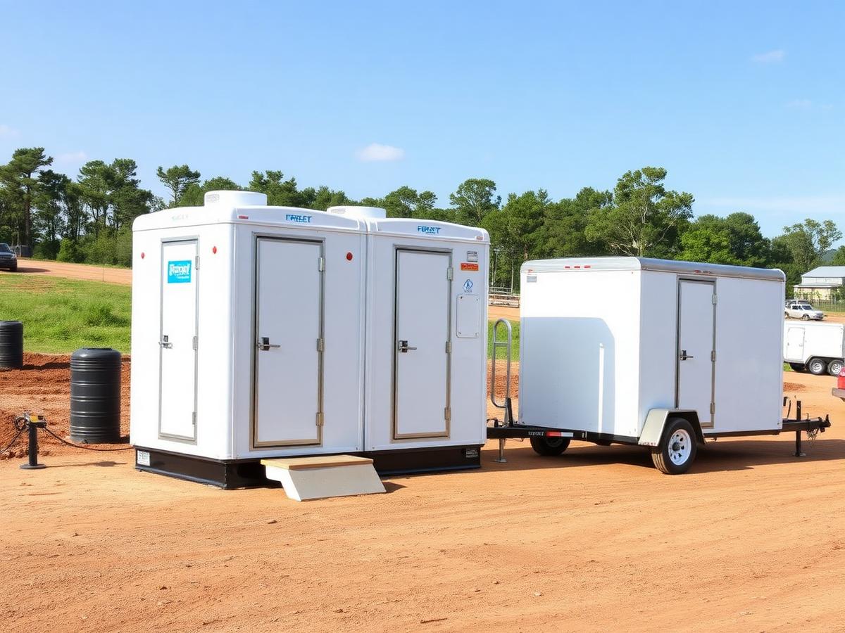 Portable restroom rental units at a work site